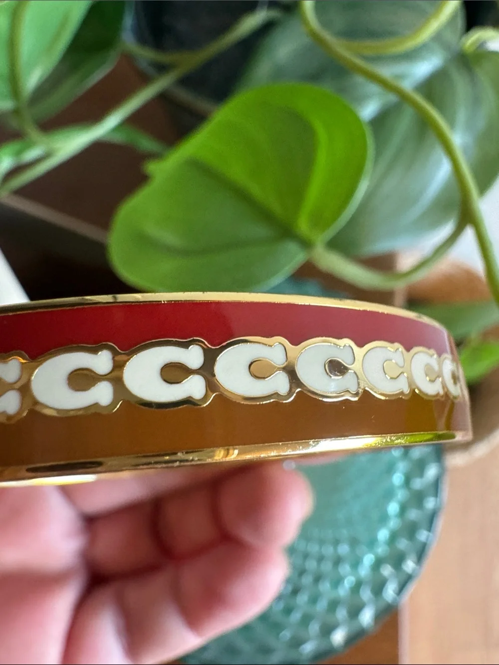 Coach Red and Gold Enamel Bangle with signature C’s